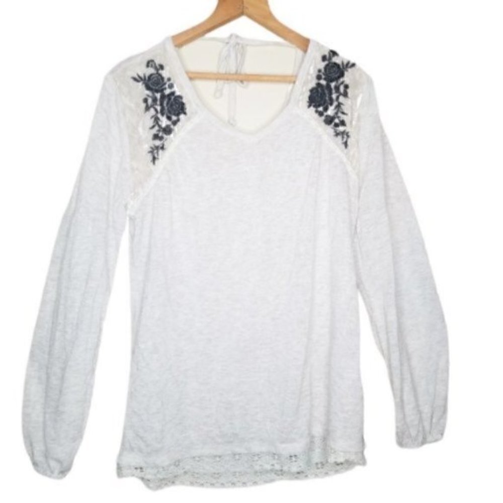 Maurices Off White Embroidered Long Sleeve Top